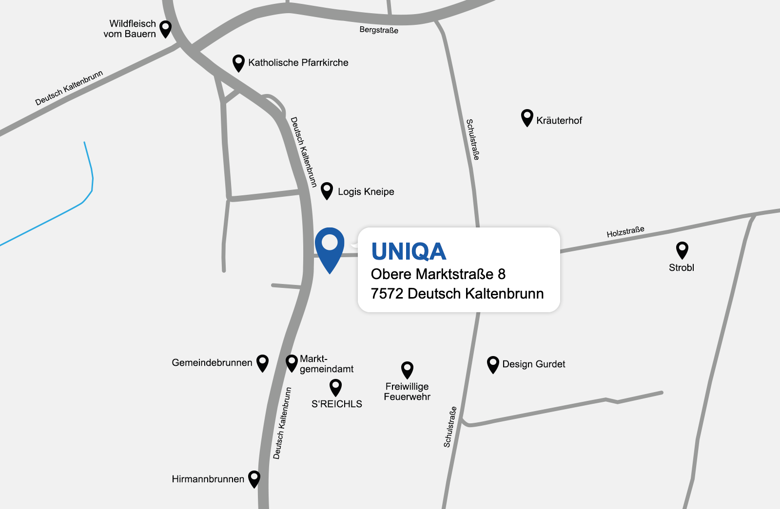 Eine detaillierte gezeichnete Karte der UNIQA Generalagentur Kurt Wagner Deutsch Kaltenbrunn
