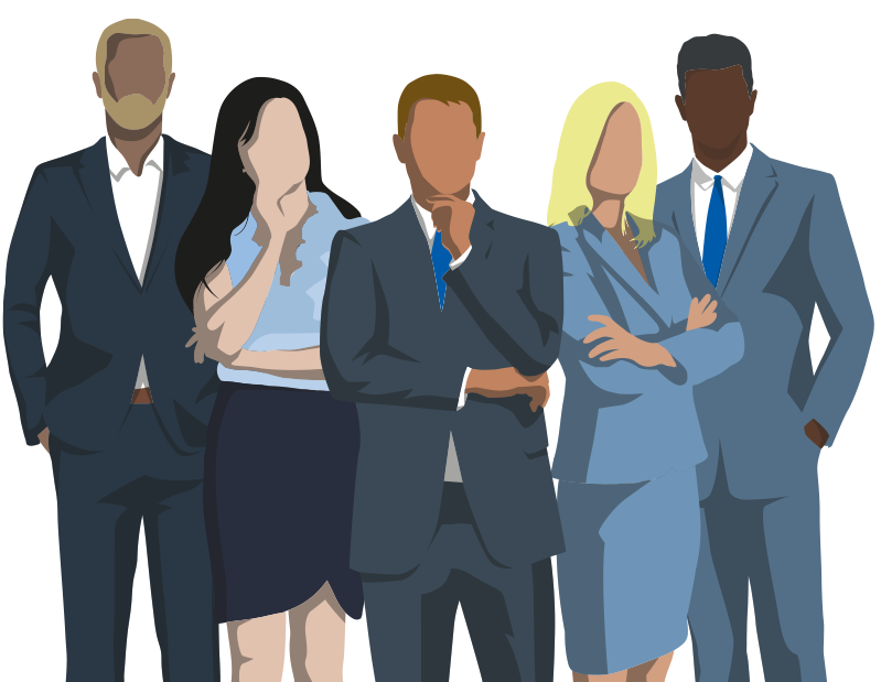 Illustration von fünf Geschäftspersonen in Businesskleidung​